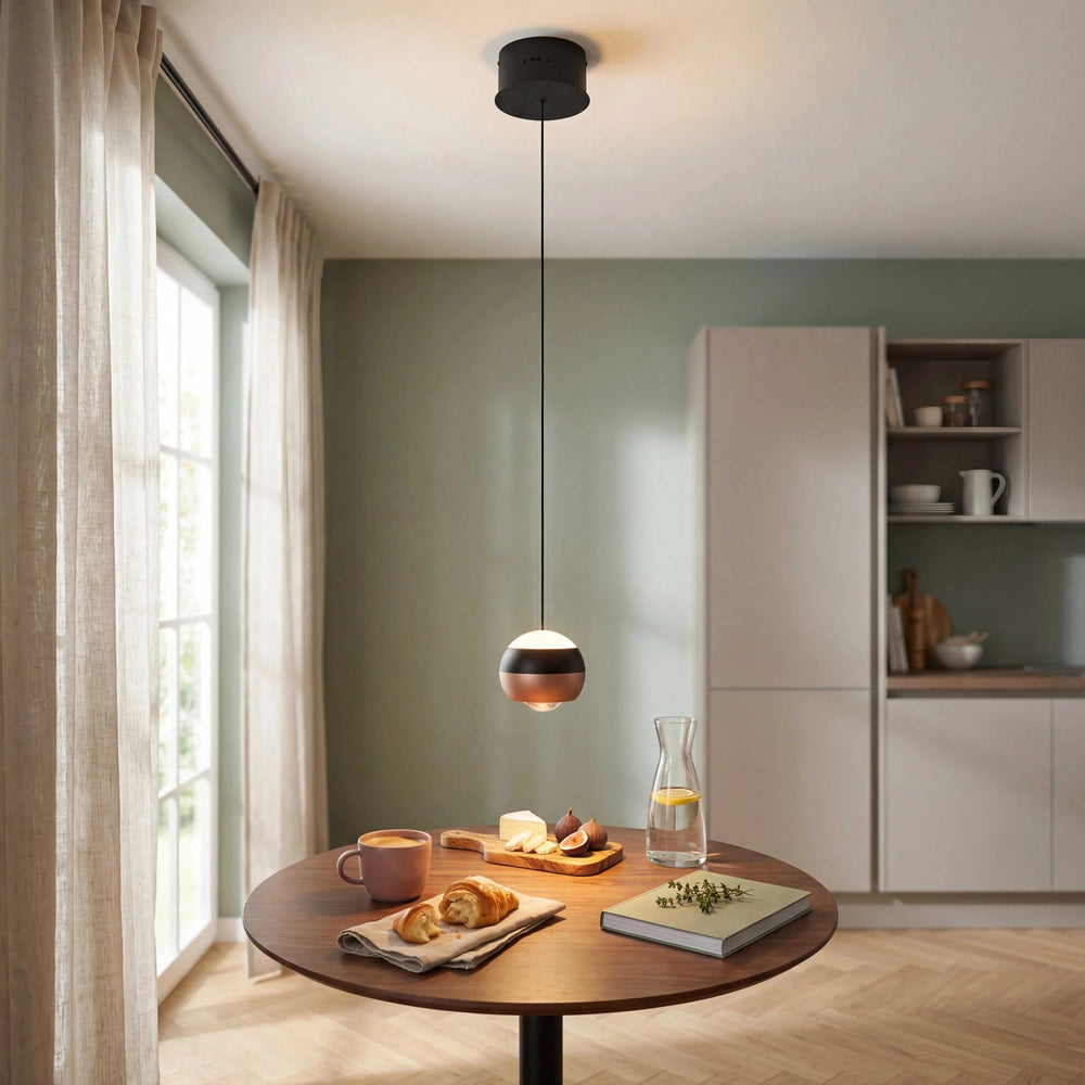 schwarze Pendelleuchte LED 8W 960lm mit Switch Dimmer und ringförmigem Lichtakzent