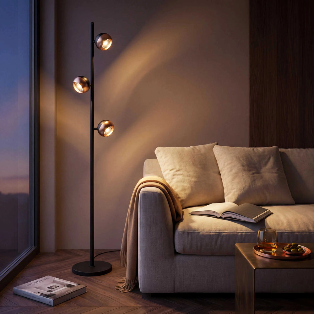 Stehleuchte 150 cm schwarz matt mit Sensordimmer und LED-Lichtring