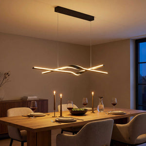 Schwarze Pendelleuchte 127x41,5 cm mit LED und Switch Dimmer über Esstisch