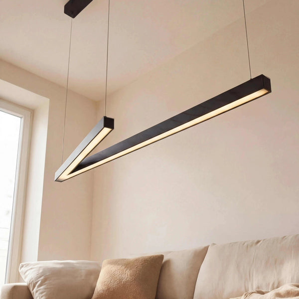 Pendelleuchte 127,5x35 cm LED dimmbar schwarz matt über Esstisch mit 5050 Lumen