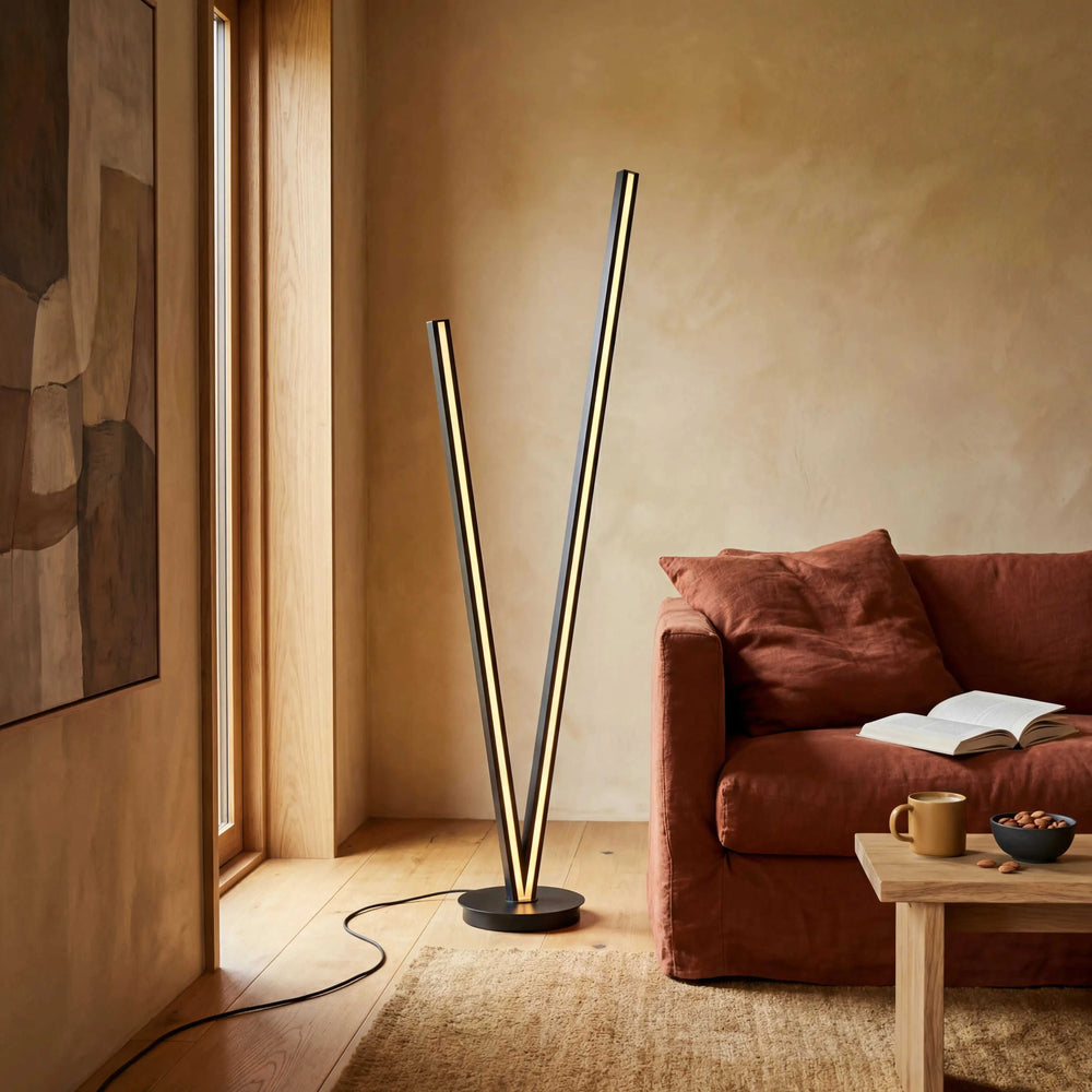 Schwarze Stehleuchte 172,5 cm mit LED und Sensordimmer, skulpturales Design
