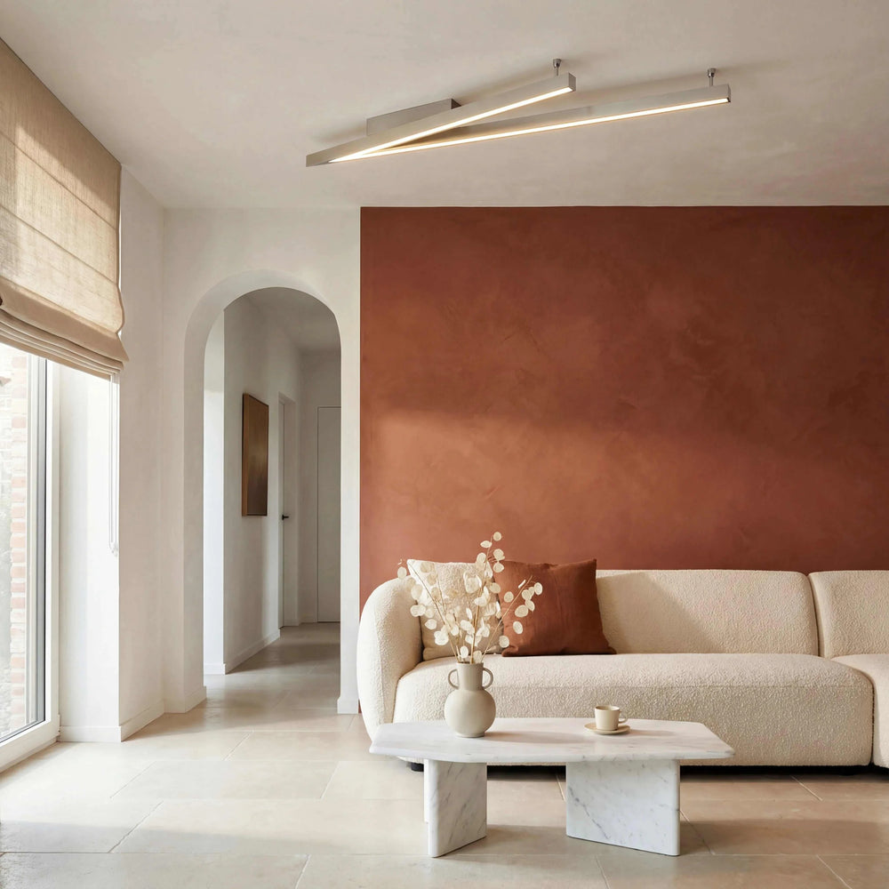 Deckenleuchte 127,5x35 cm LED in Nickel matt mit Dimmer und effizienter Beleuchtung