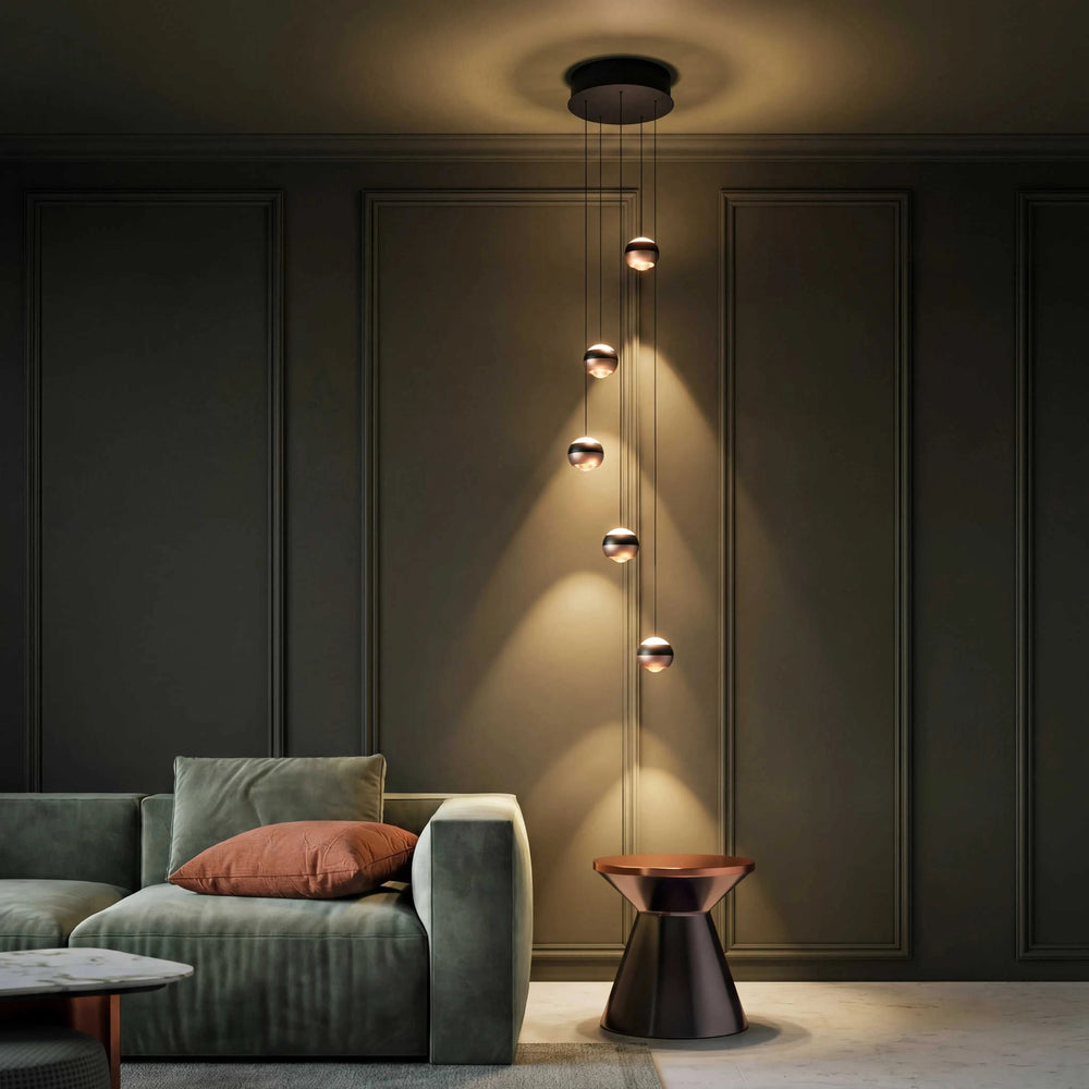 Moderne Pendelleuchte LED schwarz matt mit fünf Flammen und Switch Dimmer für verstellbare Beleuchtung