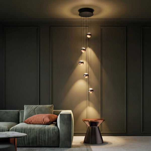 Moderne Pendelleuchte LED schwarz matt mit fünf Flammen und Switch Dimmer für verstellbare Beleuchtung