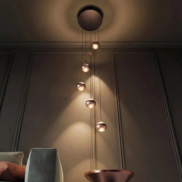 Fünfflammige Pendelleuchte LED schwarz matt mit dimmbarer up and down Beleuchtung und DIP SWITCH für individuelle Lichtfarben