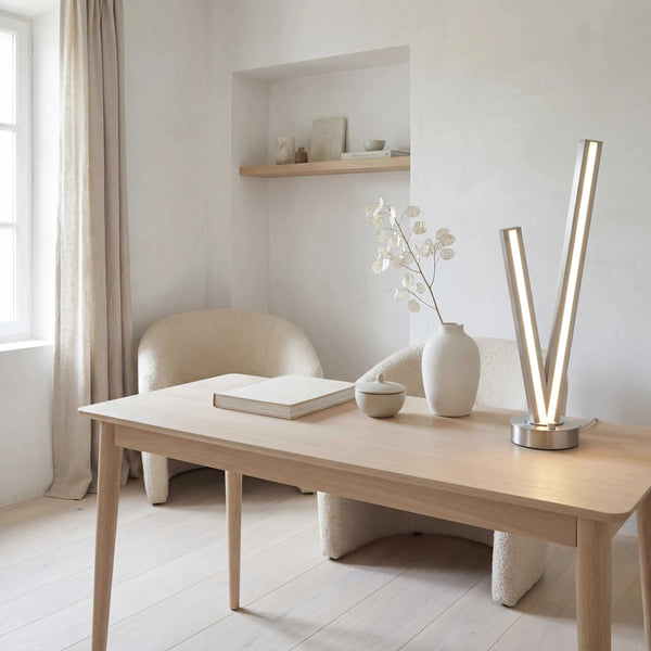 Tischleuchte 67,5 cm in Nickel matt mit Dimmer und 1600 Lumen für Innenräume