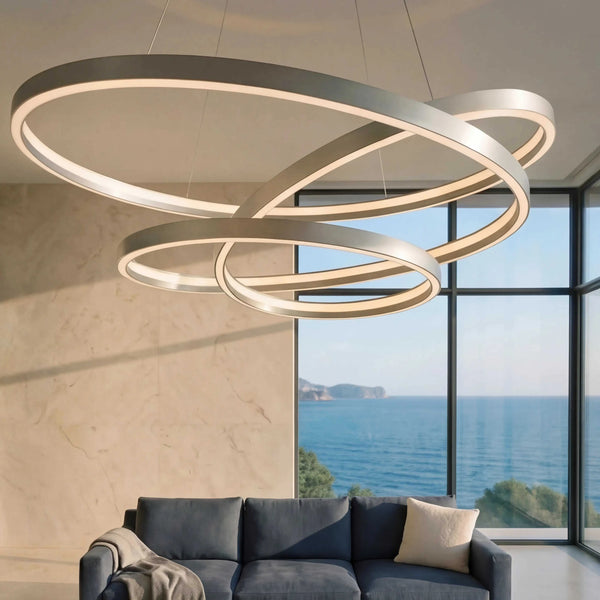 Moderne Pendelleuchte 115x50 cm in Nickel matt mit dimmbarer LED und 11000 Lumen für große Tische
