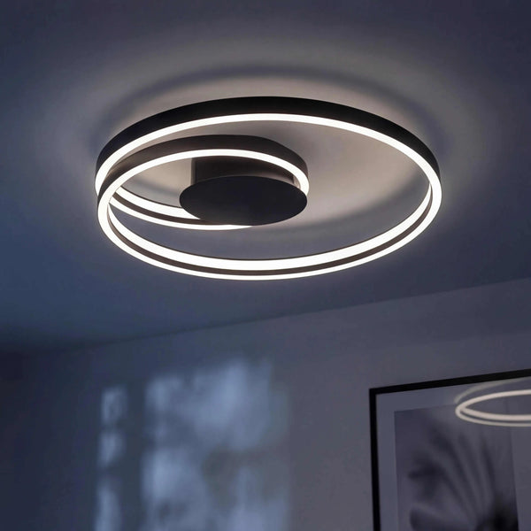 Schwarze LED-Deckenleuchte dimmbar mit 5400 Lumen und 15 cm Höhe