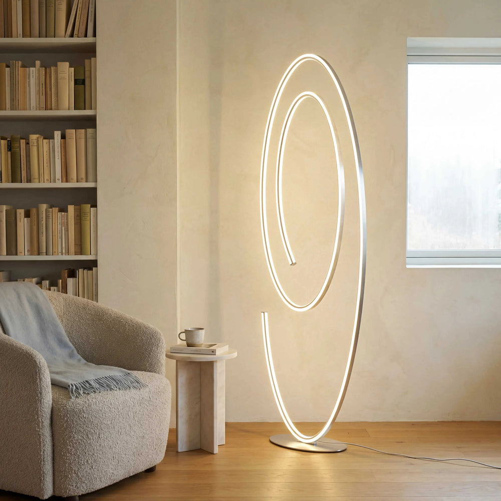 Stehleuchte 175 cm Höhe LED nickel matt mit Dimmer und warmem Licht