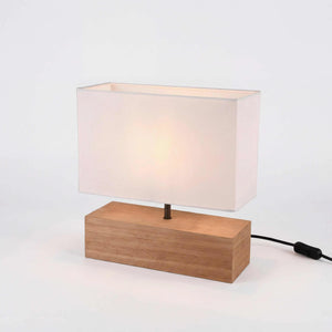 Tischleuchte 30×30cm mit massivem Holzsockel in Naturoptik und weißem Stoffschirm, stimmungsvolle Akzentbeleuchtung