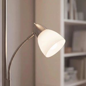 Moderene Stehleuchte 180cm aus Metall mit weißem Glas und flexiblem Lesearm