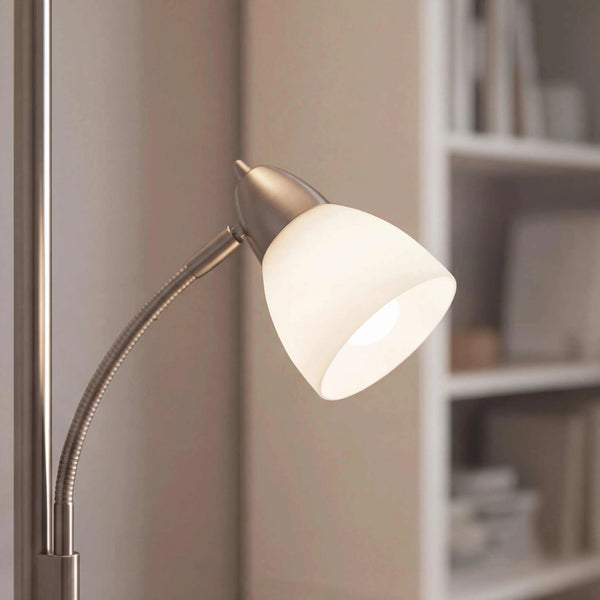Moderene Stehleuchte 180cm aus Metall mit weißem Glas und flexiblem Lesearm