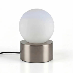 Tischleuchte 17x12cm mit kugelförmigem weißem Glas und Touchfunktion, nickel mattes Gestell, moderne Nachttischlampe