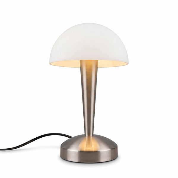 Tischleuchte 12x30cm mit Holzsockel und weißem Stoffschirm für warmes Licht