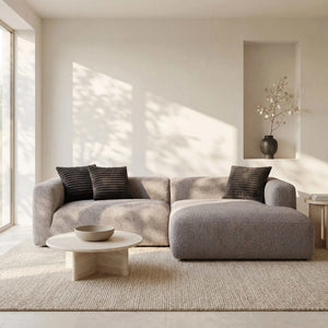 Polstergarnitur Lori graues Ecksofa mit Ottomane rechts und Stoffbezug