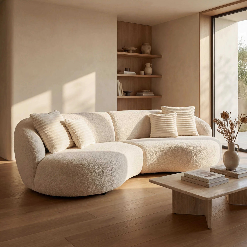 Polstergarnitur New Idea Megasofa XL weiß Stoff mit rechter Rundung und Dekokissen