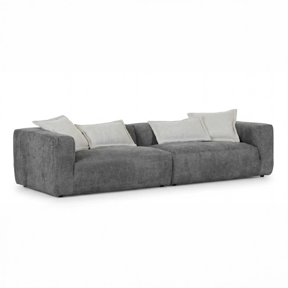 Polstergarnitur Lori Megasofa XL anthrazit Stoff mit vier Kissen und stabilem Holzgestell