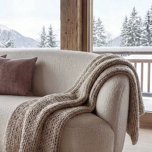 Polstergarnitur New Idea Ottomane rechts beige Stoff mit Kissen und echtem Rücken