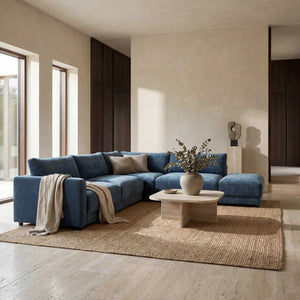 Polstergarnitur Milian eckiges Ecksofa blau Softsitz komfortabel