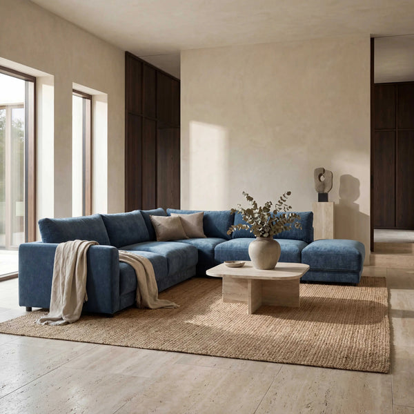 Polstergarnitur Milian eckiges Ecksofa blau Softsitz komfortabel