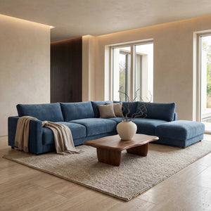 Polstergarnitur Milian eckiges blaues Ecksofa mit extra weichem Softsitz und lebendigem Stoffbezug