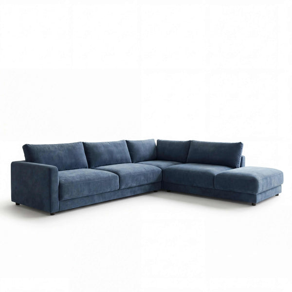 Polstergarnitur Milian eckiges blaues Ecksofa mit extra weichem Softsitz