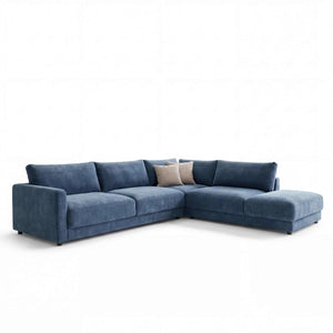 Polstergarnitur Milian eckiges Ecksofa blau mit extra weichem Softsitz und 2 Dekokissen