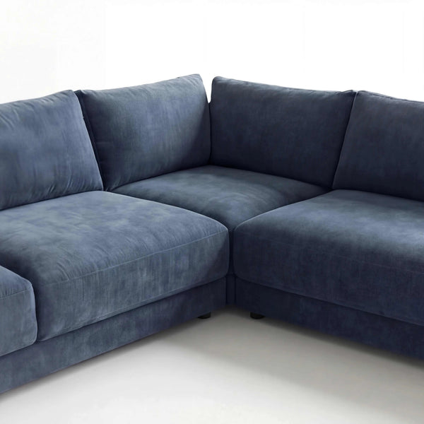 Polstergarnitur Milian eckiges Ecksofa in blau mit extra weichem Softsitz und Stoff Eros