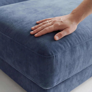 Polstergarnitur Milian eckiges Ecksofa blau mit extra weichem Softsitz und Echtbezogenem Rücken