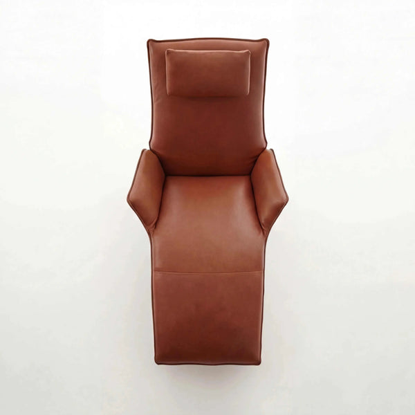 Polsterliege Joleen aus dunkelrotem Leder mit Edelstahlgestell und Elektromotor