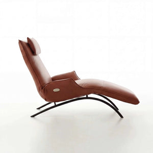 Polsterliege Joleen in dunkelrotem Leder mit Edelstahlgestell und Elektromotor