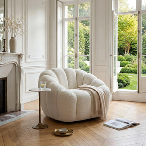 Breiter Drehsessel Emma aus Stoff SG 300 mit stabilem Holzgestell und schwarzer Kunststofffuß in modernem Design