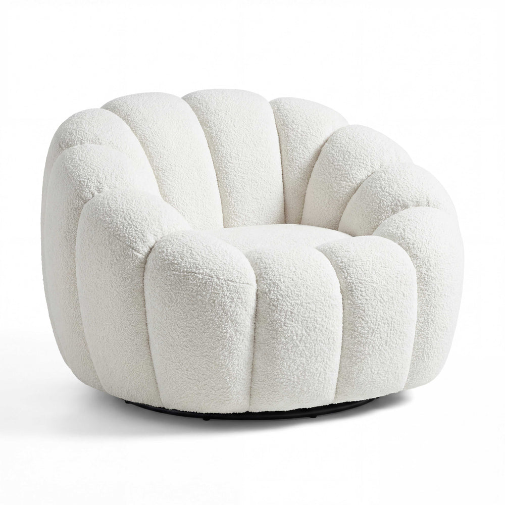 Breiter Drehsessel Emma aus Stoff SG 300 mit stabilem Holzgestell und schwarzer Kunststofffuß in modernem Design