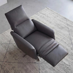 Moderner Sessel Saltis aus hellgrauem Leder mit motorischer Relaxfunktion und Funktionsrücken