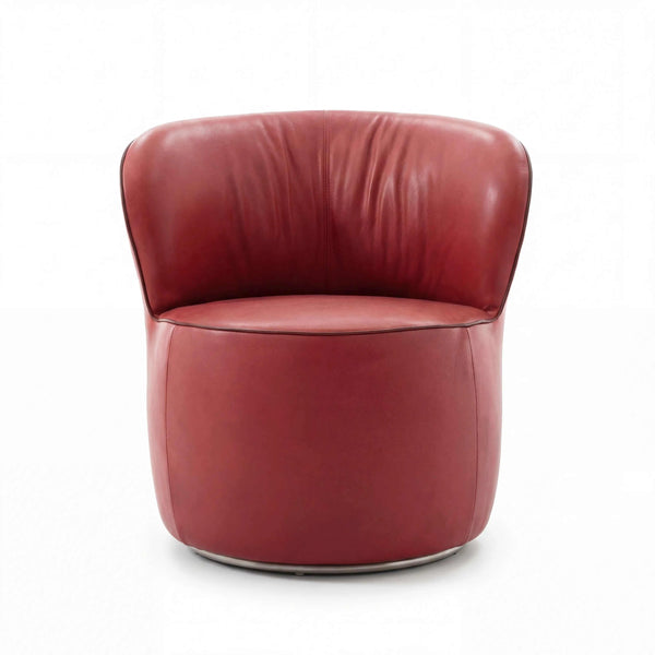 Schwarzer Sessel Igor aus Leder A-India Omega mit hochglanz schwarzem M-Drehring aus Metall