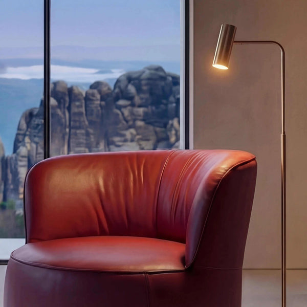 Sessel Igor aus schwarzem Leder A-India Omega mit glänzendem Metall-Drehring