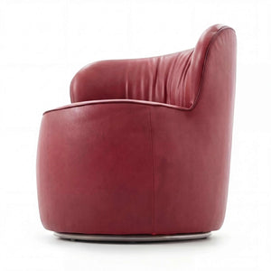 Sessel Igor aus schwarz gemasertem Leder mit hochglanz schwarzem Metall-Drehring