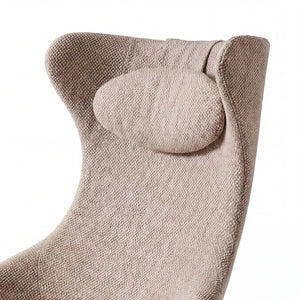 Ohrensessel V-Alpin aus Loden tundrabraun und Rindnappaleder testa de moro mit passendem Hocker