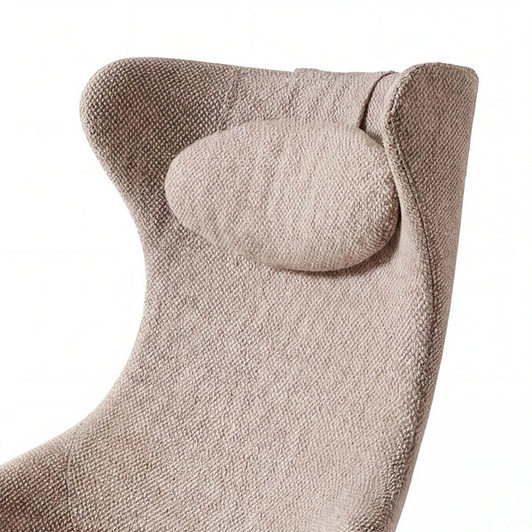 Ohrensessel V-Alpin aus Loden tundrabraun und Rindnappaleder testa de moro mit passendem Hocker