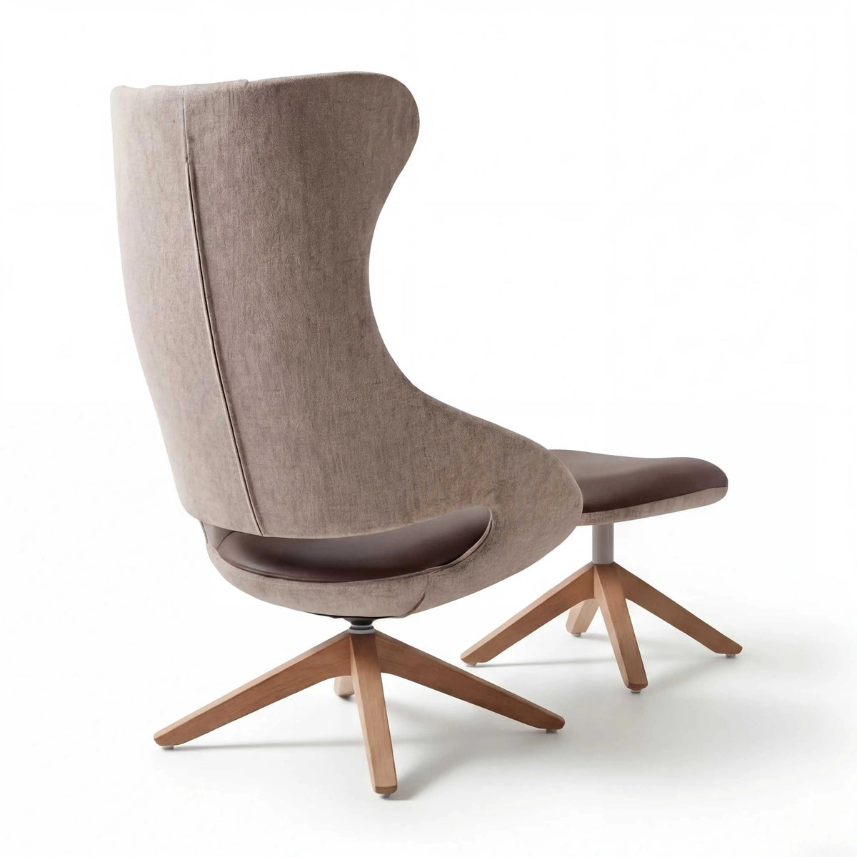 Voglauer V-Alpin Ohrensessel inkl. Hocker Loden tundrabraun Rindnappaleder
