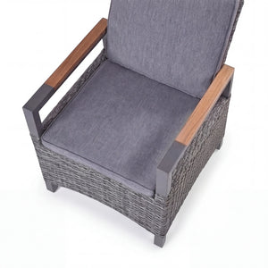 Polyrattan Positionsstuhl mit Teak-Armlehnen