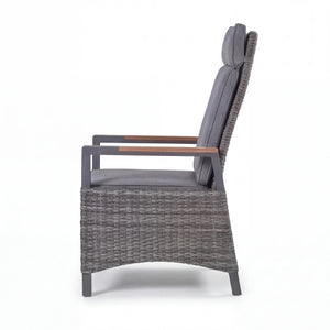 Polyrattan Positionsstuhl mit Teak-Armlehnen