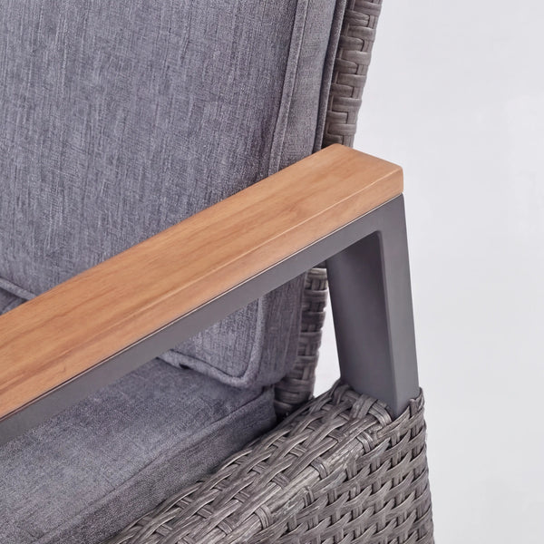 Polyrattan Positionsstuhl mit Teak-Armlehnen