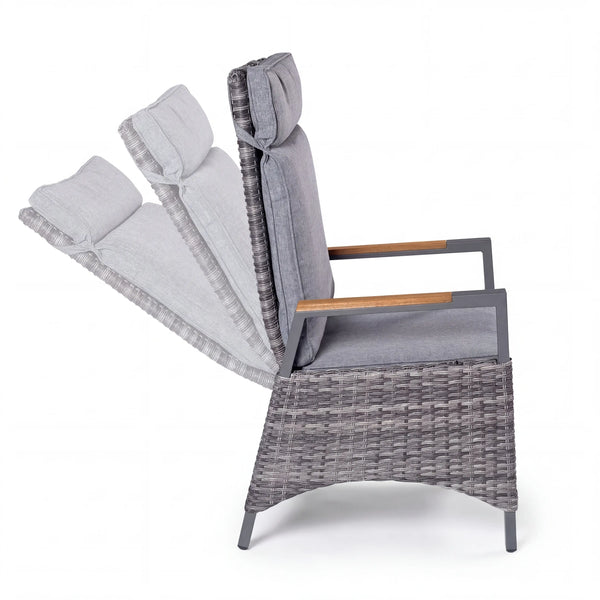 Polyrattan Positionsstuhl mit Teak-Armlehnen