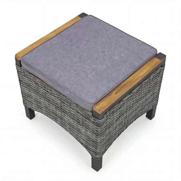 Moderner Gartenhocker Universal aus anthrazitfarbenem Aluminium mit Teakholz-Detail und Kissen