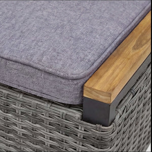 Gartenhocker Universal mit anthrazitfarbenem Aluminiumgestell, Teakholz-Detail und Sitzkissen für Terrasse und Garten