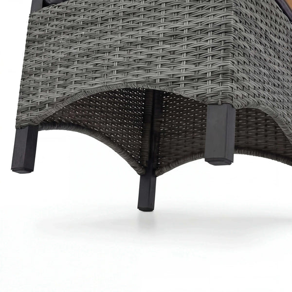 Anthrazitfarbener Gartenhocker Universal mit Teakholz-Detail und Sitzkissen, ideal für Terrasse und Garten