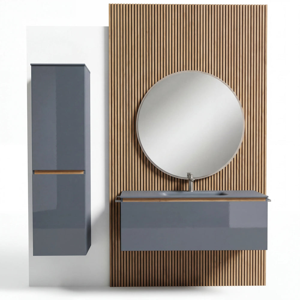 Badprogramm Flash von Nobilia in Schiefergrau mit Waschtisch, Unterschrank, Spiegel und LED-Beleuchtung