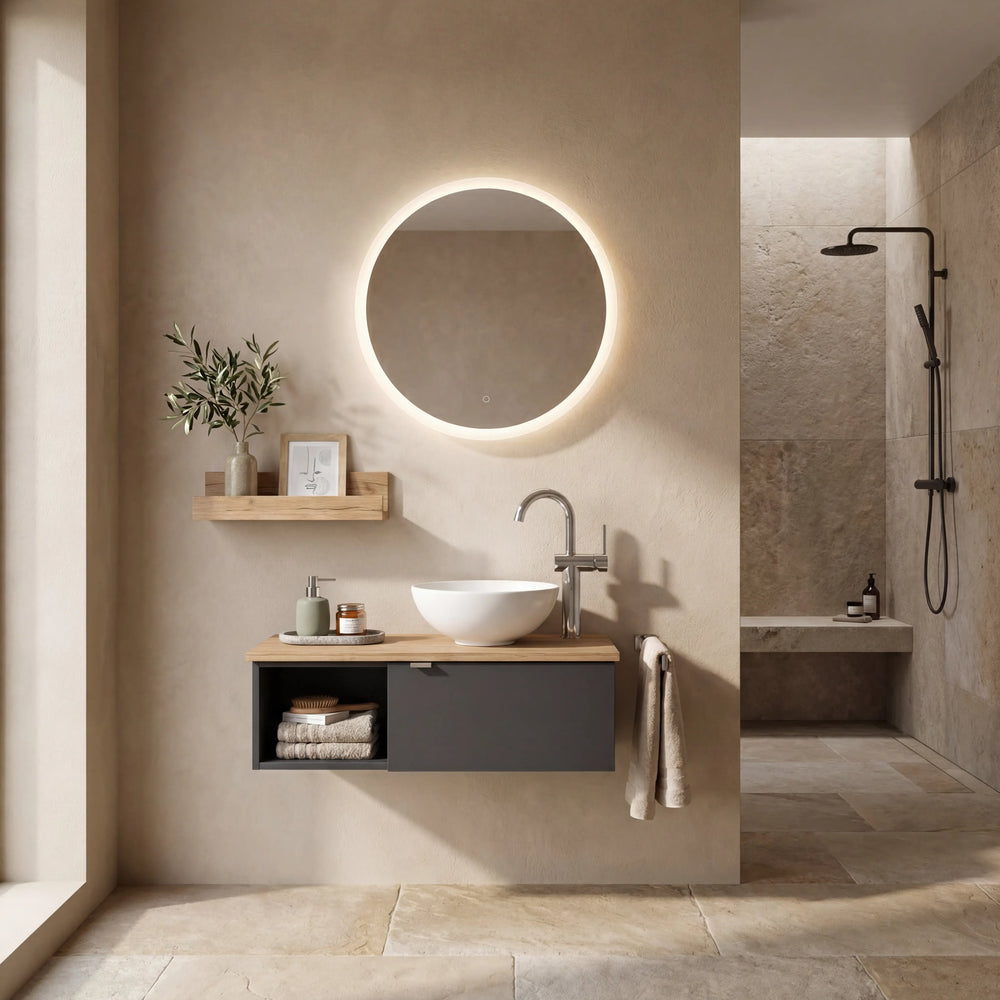 Badprogramm Caserta 6915 von Pelipal in Schilfgrün Matt mit Waschtisch, Unterschrank, Spiegel und LED-Beleuchtung