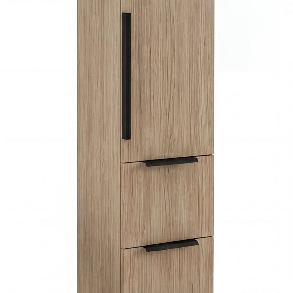 Moderne Badbadanlage Serie 7200 mit Waschtisch, Hochschrank und LED-Beleuchtung in Linea Eiche hell